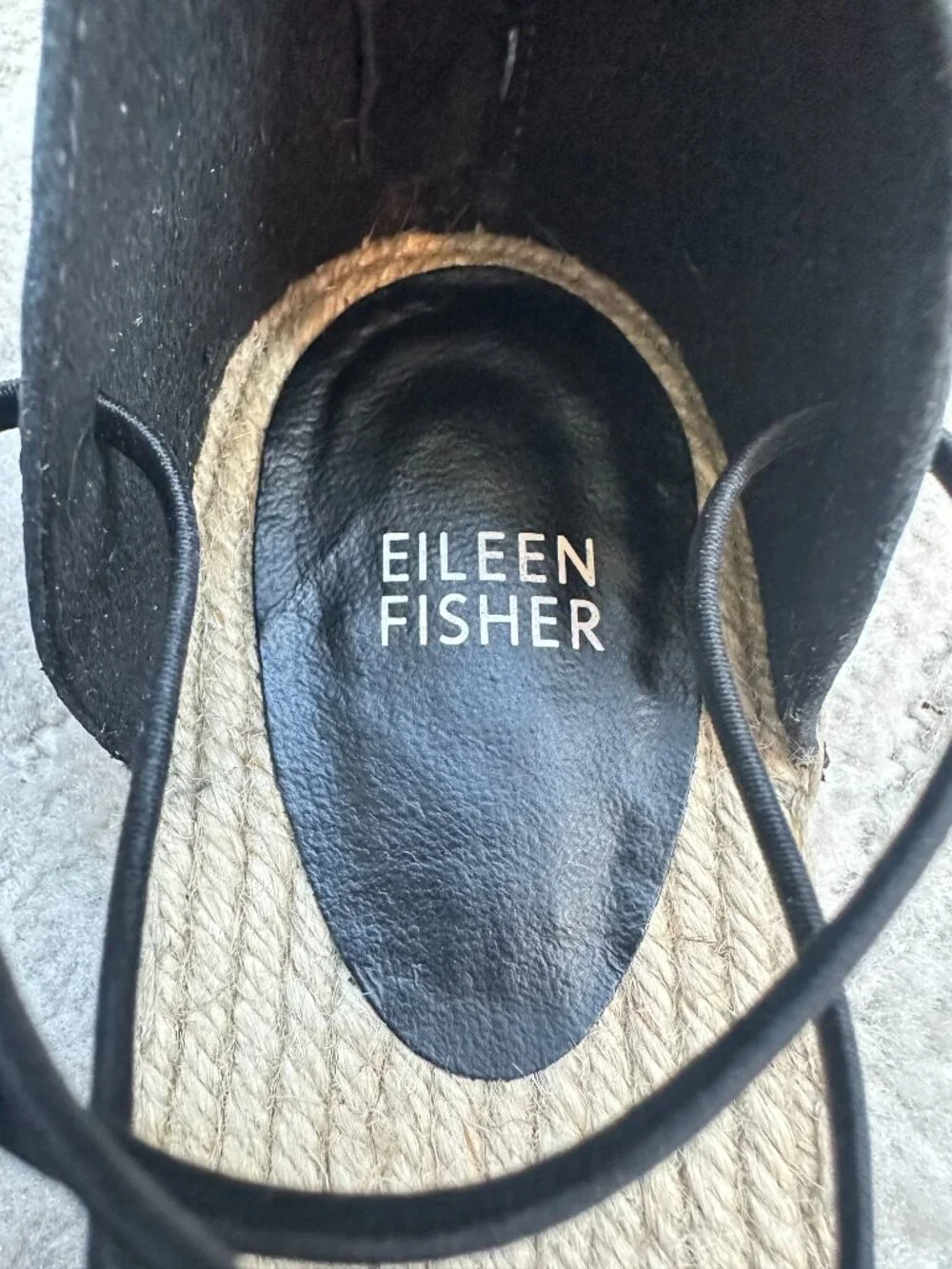 Eileen Fisher Lace Black Leather Lace-Up Espadrille Flats Women’s Size 8